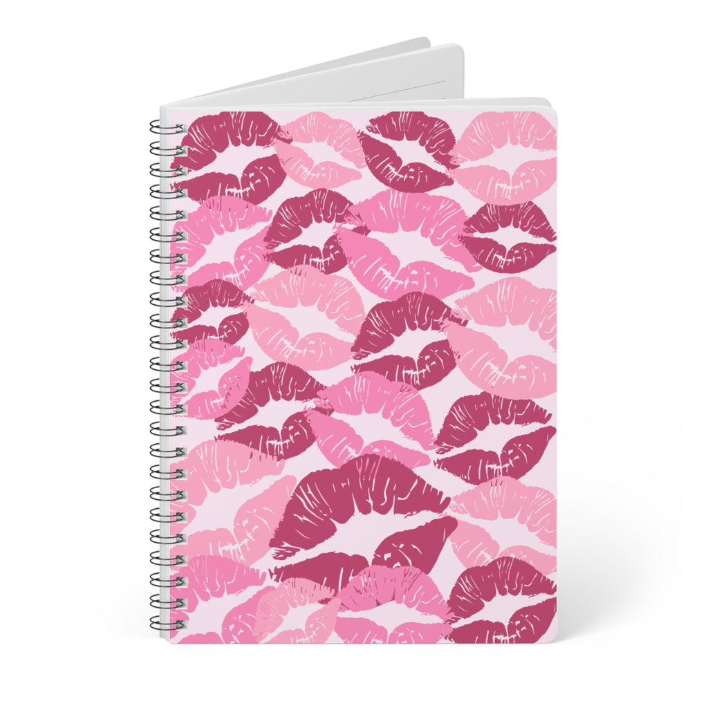 Pink Kiss Pattern A5 Wirobound Notebook — Lined Journal for Notes & Gifts