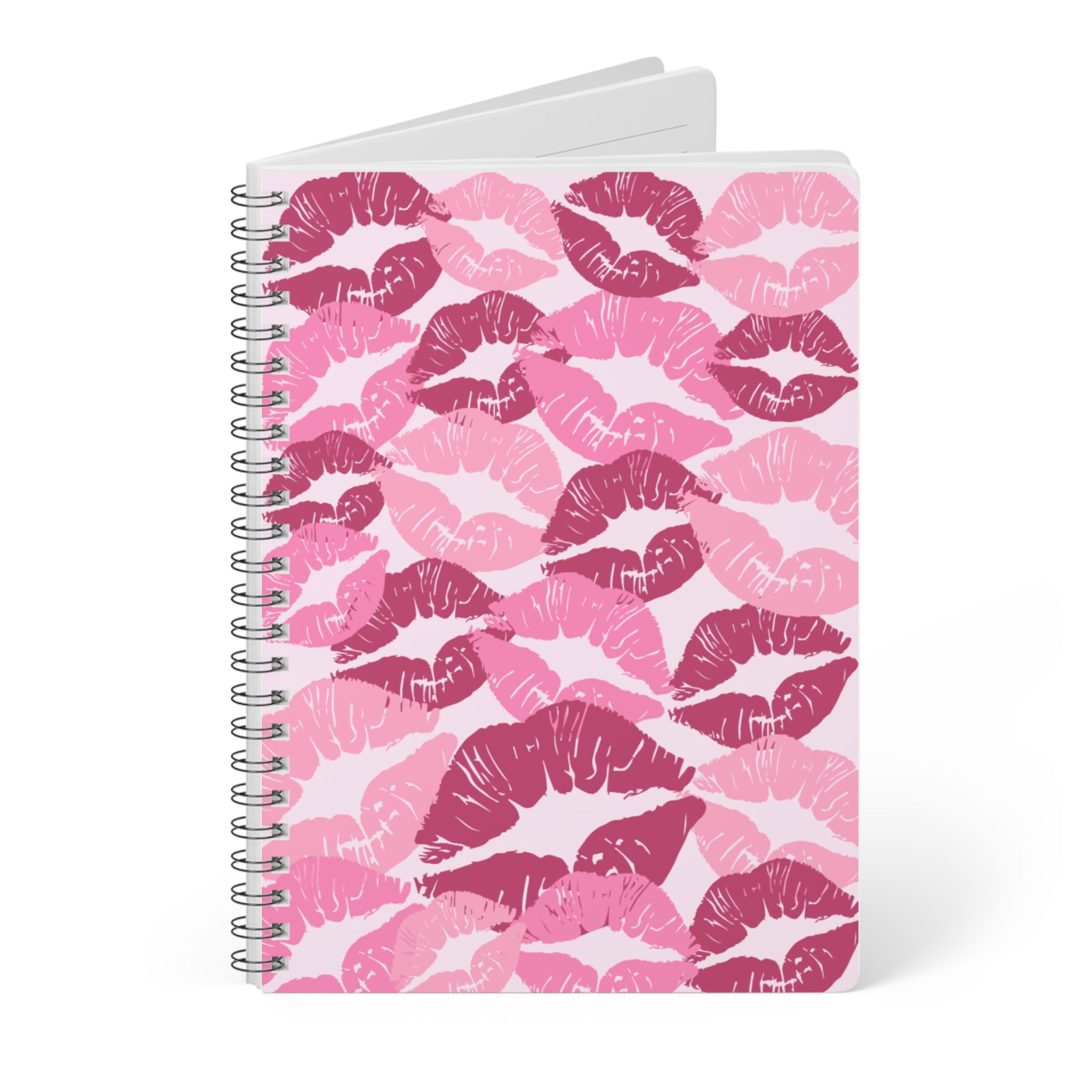 Pink Kiss Pattern A5 Wirobound Notebook — Lined Journal for Notes & Gifts