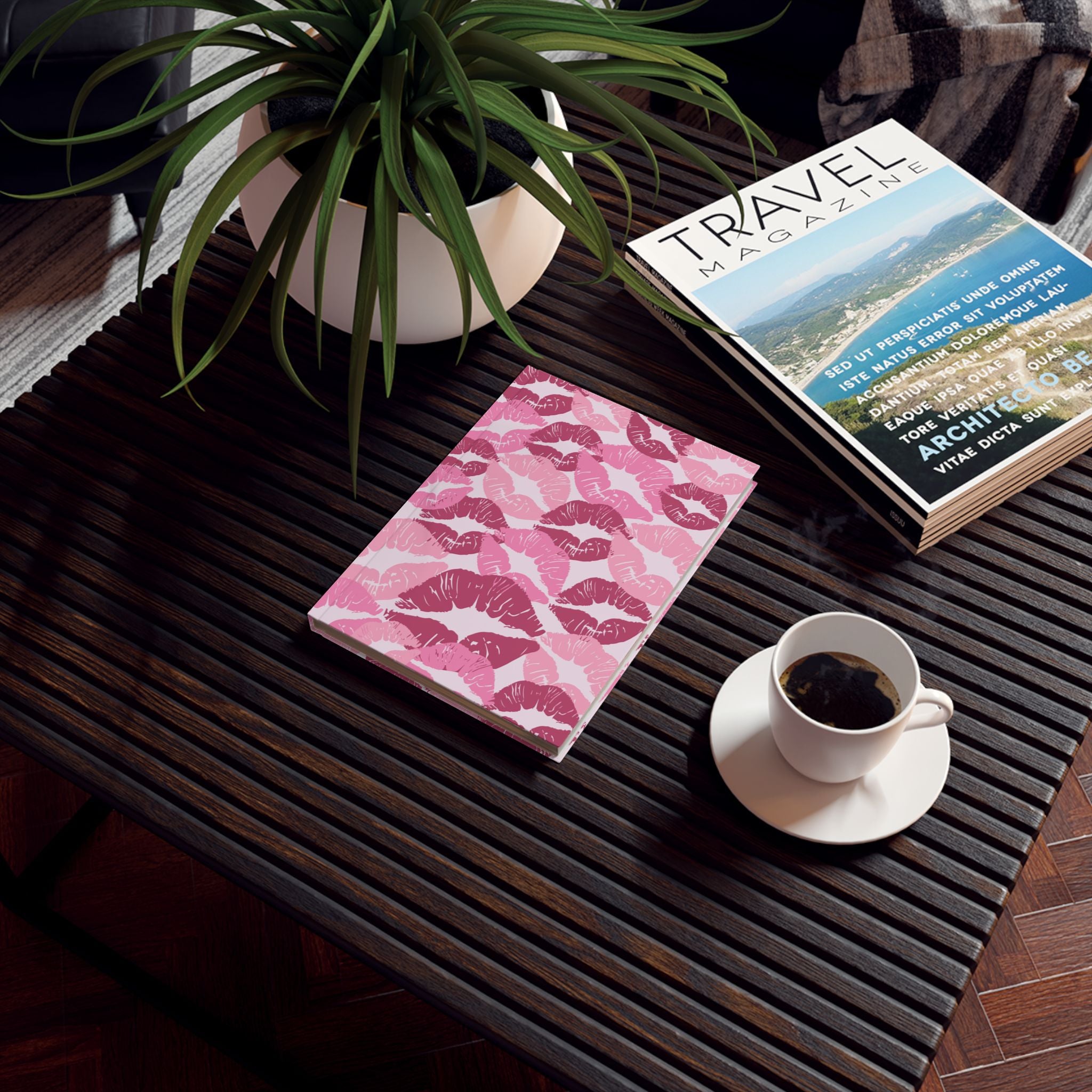 Kiss Print Journal — Pink Lip Pattern Hardback Notebook for Notes & Gifts