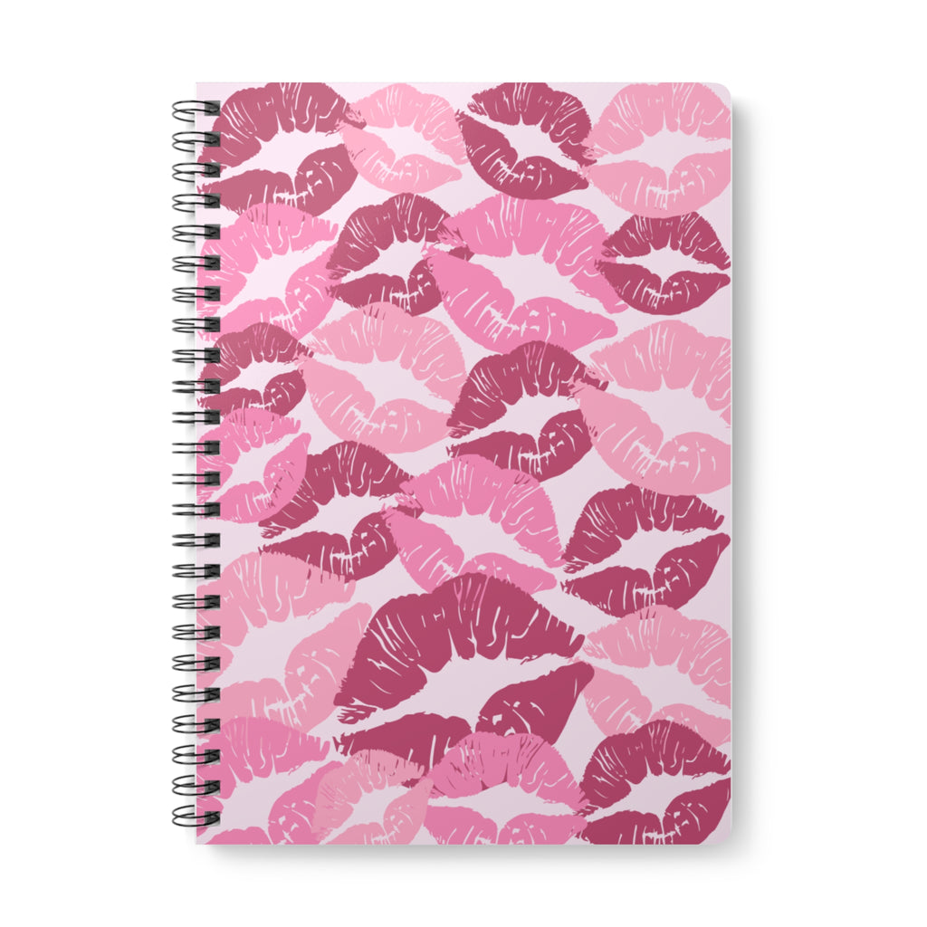 Pink Kiss Pattern A5 Wirobound Notebook — Lined Journal for Notes & Gifts