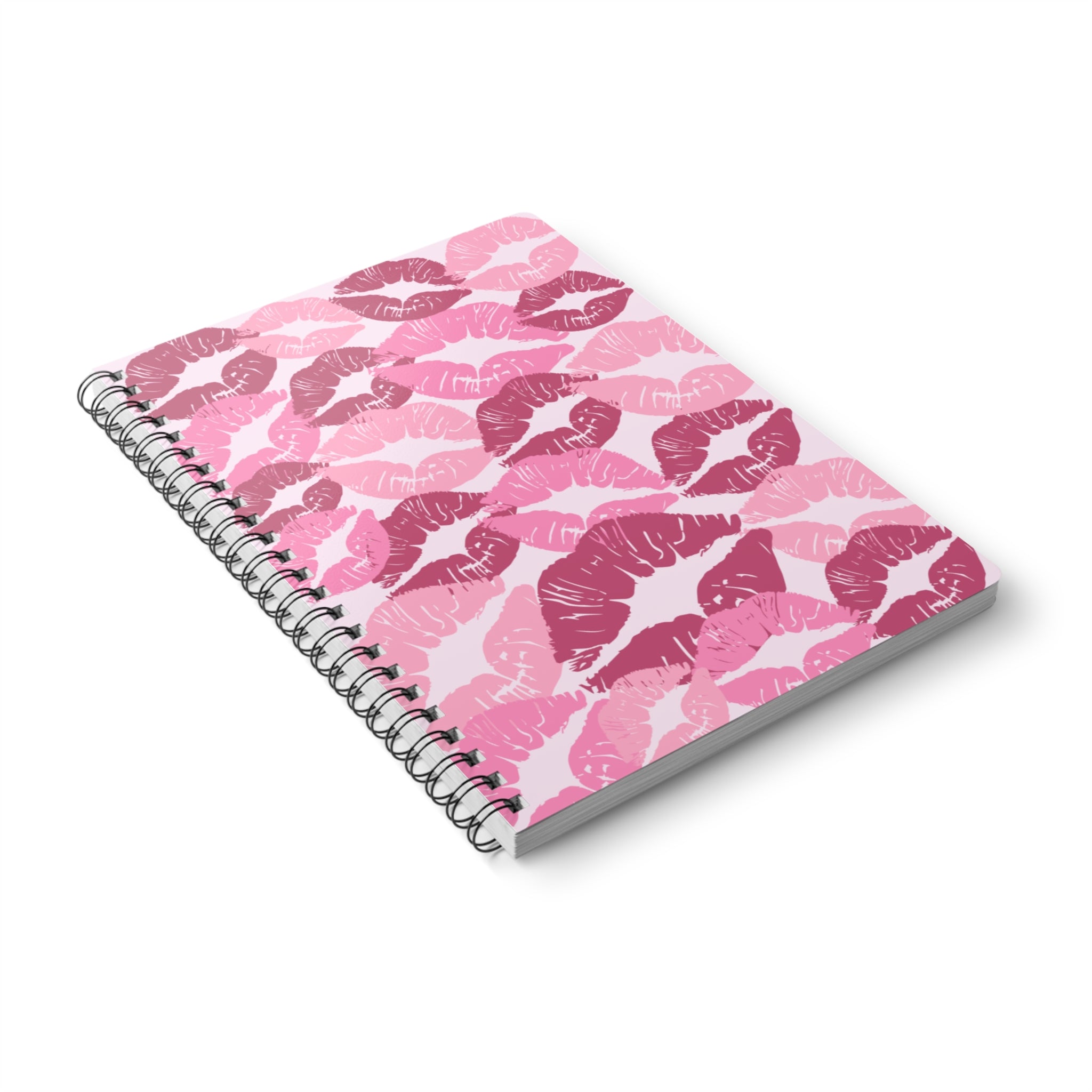 Pink Kiss Pattern A5 Wirobound Notebook — Lined Journal for Notes & Gifts