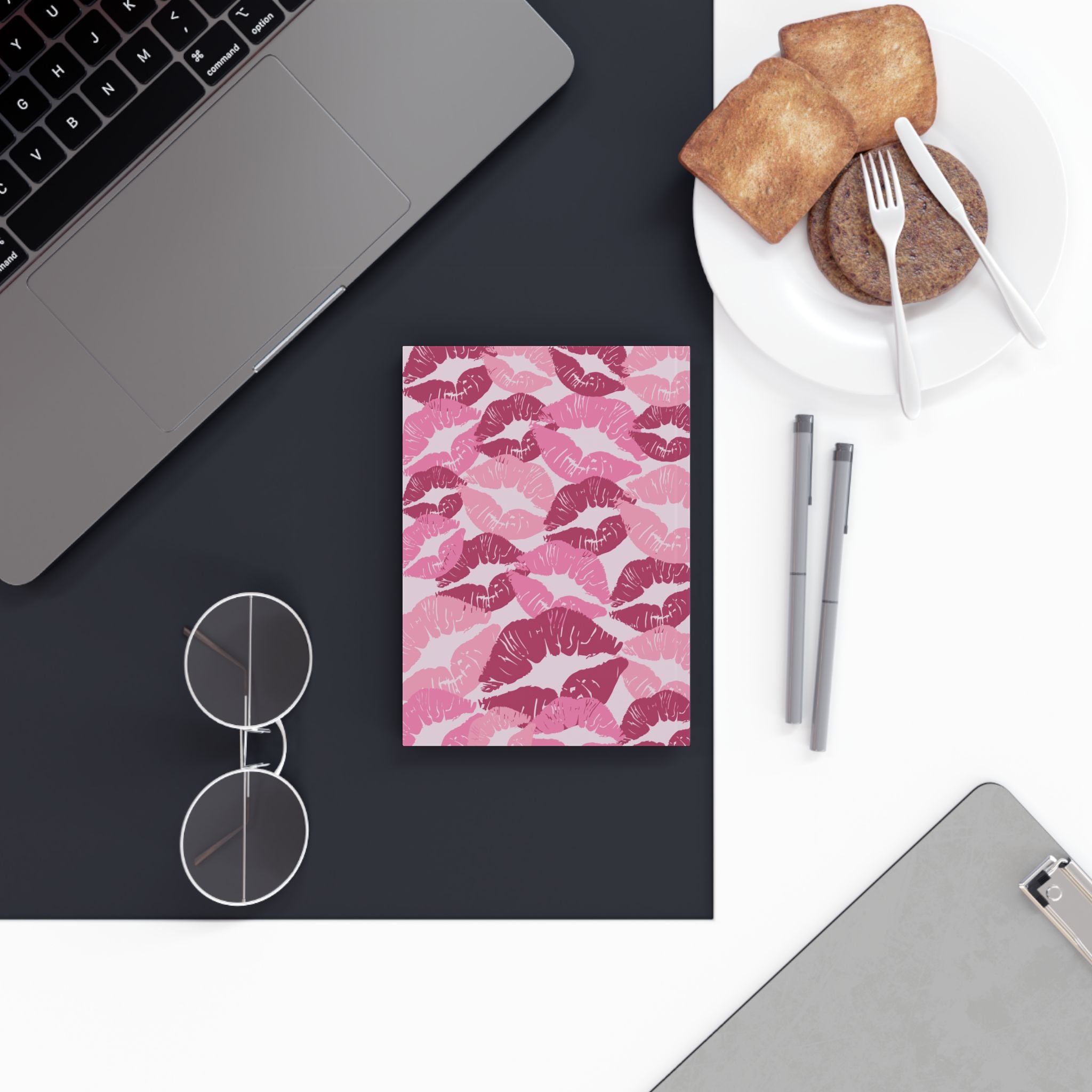 Kiss Print Journal — Pink Lip Pattern Hardback Notebook for Notes & Gifts